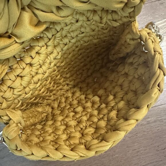 Handmade Mustard Yellow Crochet Fabric Bag with Gold Chain - Picture 8 of 12
